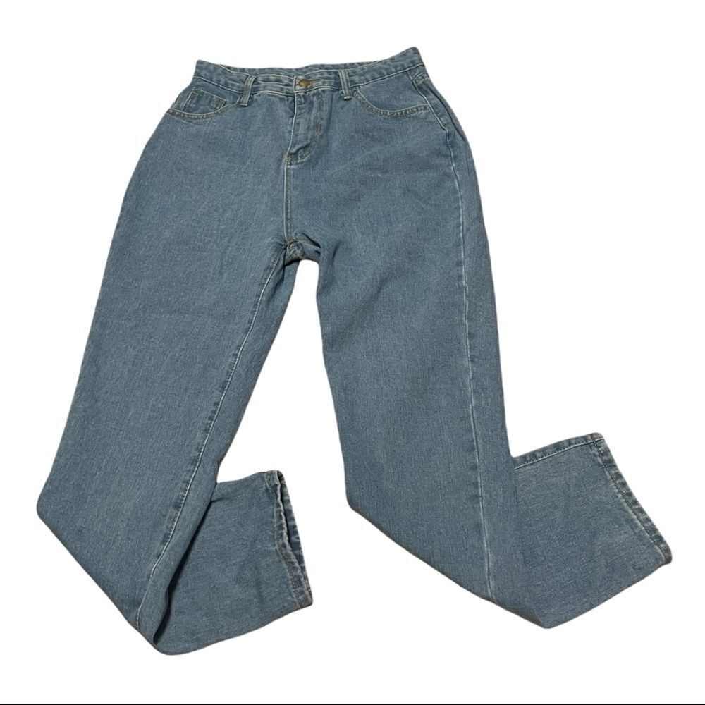 Shein Distressed High Rise Mom Jeans Blue Large